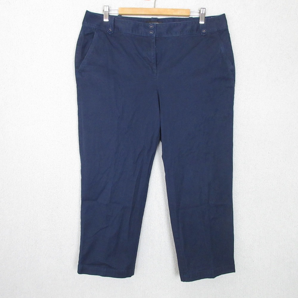 Talbots Signature Cropped Pants Women 16 Navy Blue Stretch Cotton Straight Leg